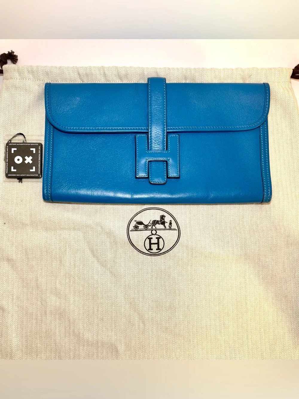Hermes Jige Elan 29 Clutch Bag In Blue Swift Leather